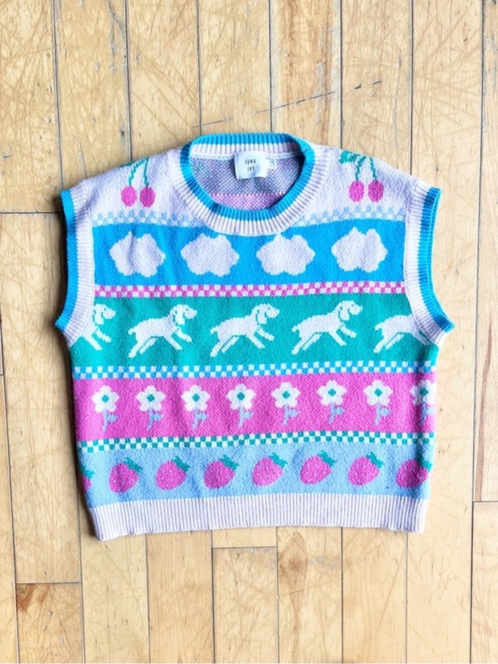 Luna Ivy Pastel Whimsical Cottagecore Knit Sweater Vest Size Medium